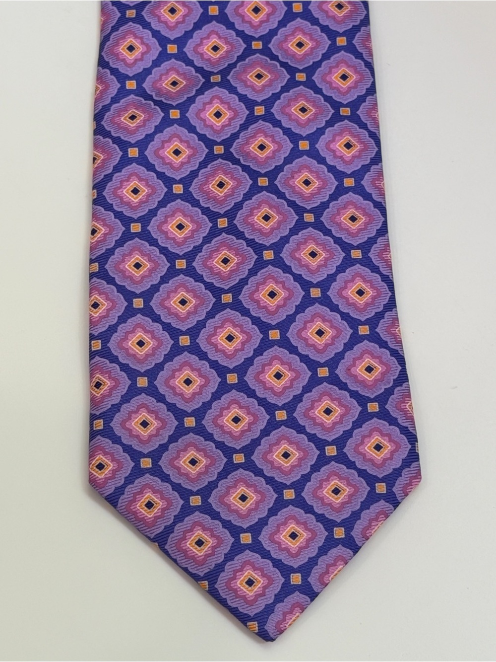 Ferrell Reed Silk Tie Purple Pink Geometric Designer Neck Tie Hand Tailored USA